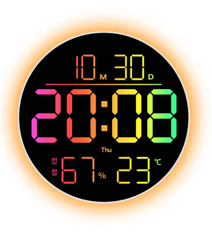Horloge Murale Numérique LED Ronde RGB – Affichage Multicolore avec Date et Température