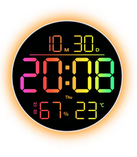 Horloge Murale Numérique LED Ronde RGB – Affichage Multicolore avec Date et Température