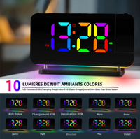 Horloge Numérique de Table LED RGB – Réveil Multifonction avec Chargeur Sans Fil et Projection