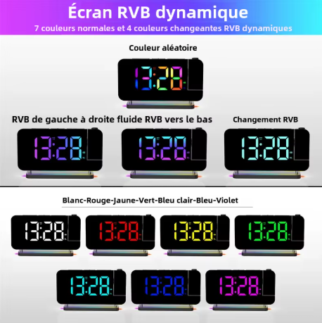 Horloge Numérique de Table LED RGB – Réveil Multifonction avec Chargeur Sans Fil et Projection