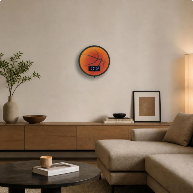 Horloge Murale Numérique LED Basketball – Design Ballon de Basket