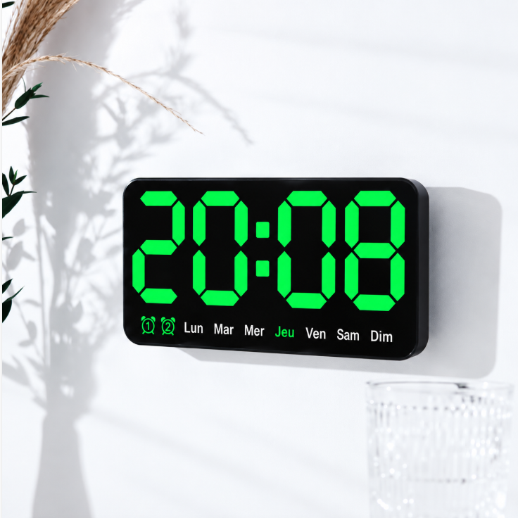 Petite Horloge Murale Numérique LED – Grand Affichage Bleu