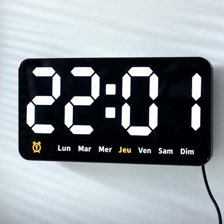 Petite Horloge Murale Numérique LED – Grand Affichage Bleu