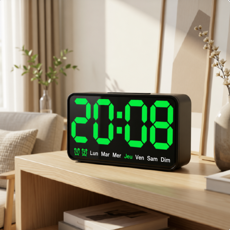 Petite Horloge Murale Numérique LED – Grand Affichage Bleu
