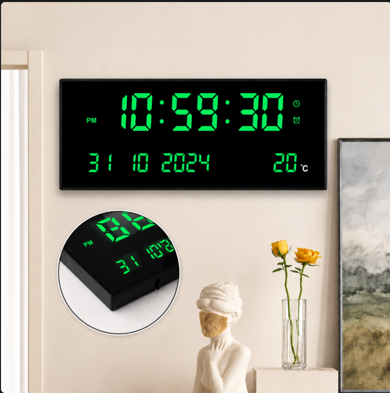 Grande Horloge Murale Numérique LED 15 Pouces – Affichage XXL avec Date et Température