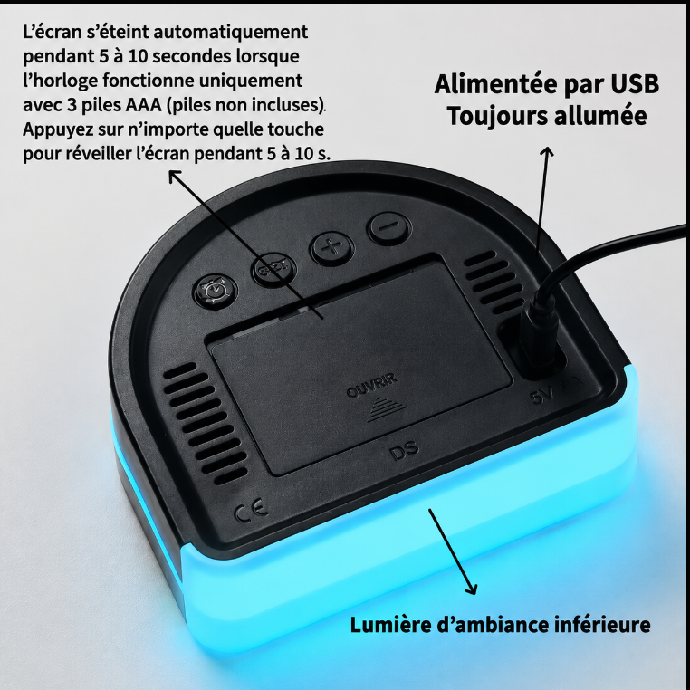 Horloge Numérique de Table LED – Design Arrondi avec Affichage Vert, Date et Température