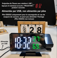 Horloge Numérique de Table LED – Écran Miroir avec Projection de l'Heure et Température