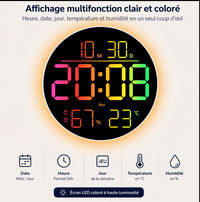 Horloge Murale Numérique LED Ronde RGB – Affichage Multicolore avec Date et Température