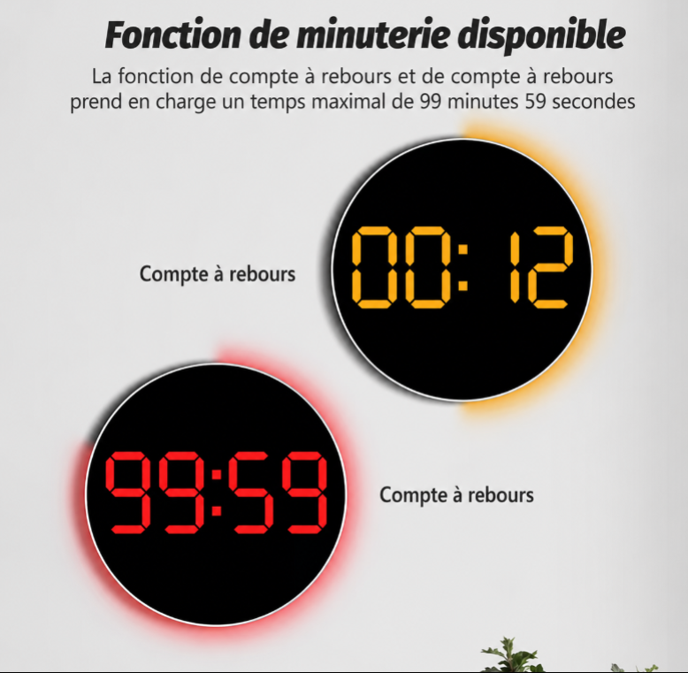 Horloge Murale Numérique LED Ronde RGB – Affichage Multicolore avec Date et Température