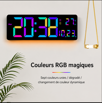 Grande Horloge Murale Numérique LED 16 Pouces – RGB Multicolore