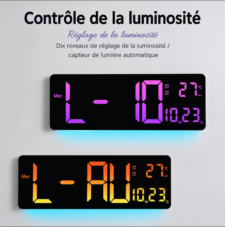 Grande Horloge Murale Numérique LED 16 Pouces – RGB Multicolore