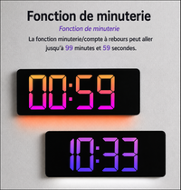 Grande Horloge Murale Numérique LED 16 Pouces – RGB Multicolore