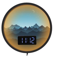 Horloge Numérique Murale LED - Paysage Montagneux avec Éclairage d'Ambiance