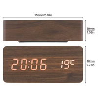 Horloge Numérique LED Effet Bois avec Température
