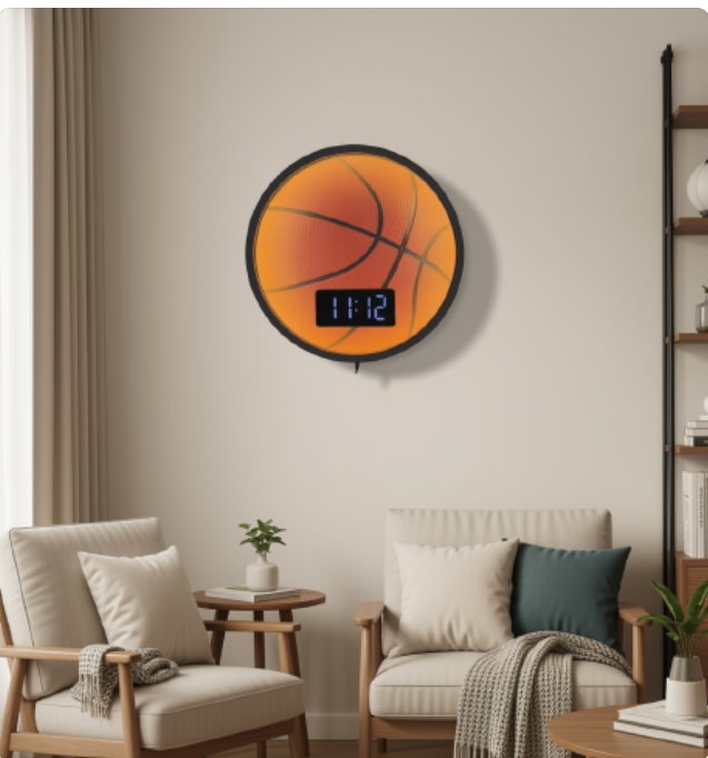 Horloge Murale Numérique LED Basketball – Design Ballon de Basket