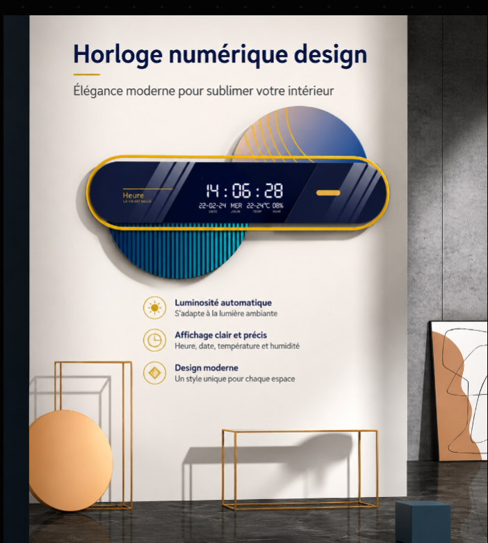 Horloge Murale Numérique LED – Luminosité Intelligente et Design Moderne