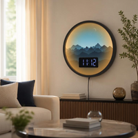 Horloge Numérique Murale LED - Paysage Montagneux avec Éclairage d'Ambiance