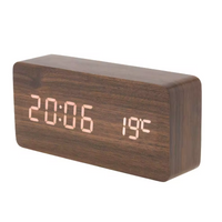 Horloge Numérique LED Effet Bois avec Température