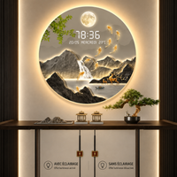 Horloge Murale Numérique LED Ronde – Décor Paysage Japonais avec Veilleuse Lumineuse