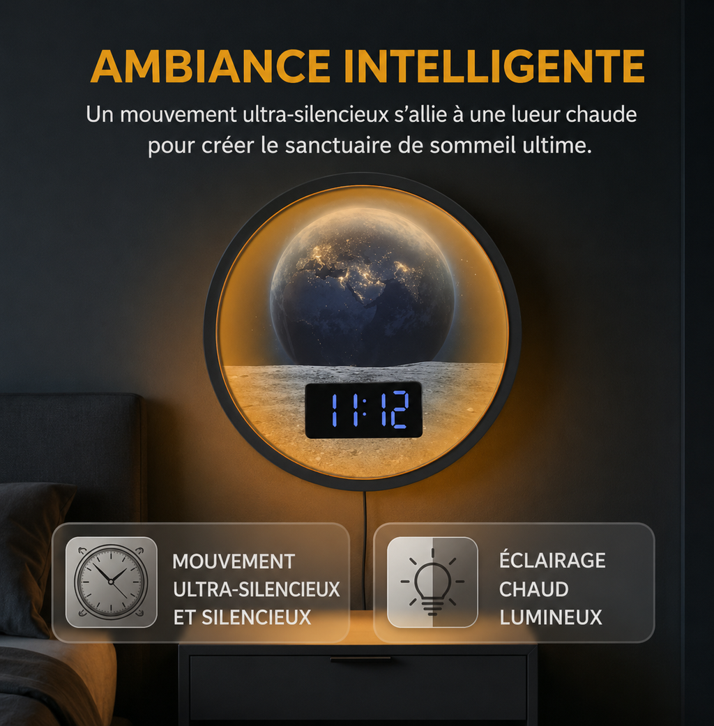 Horloge numérique murale - Vue de la Terre depuis la Lune