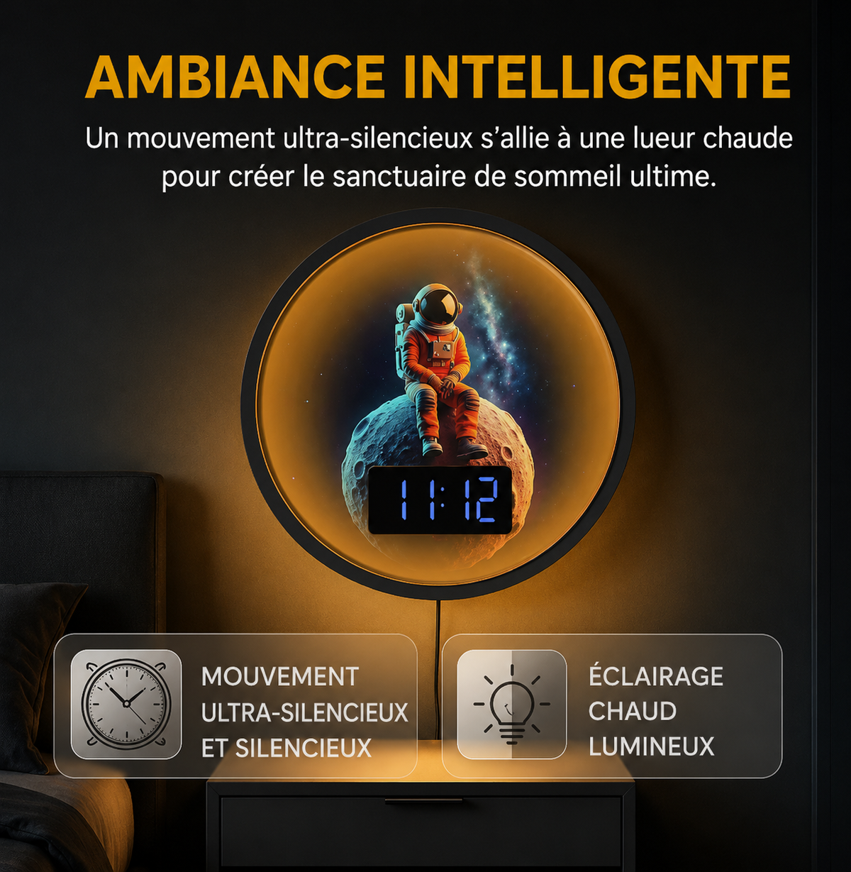 Horloge Murale Numérique LED Astronaute – Lune & Galaxie
